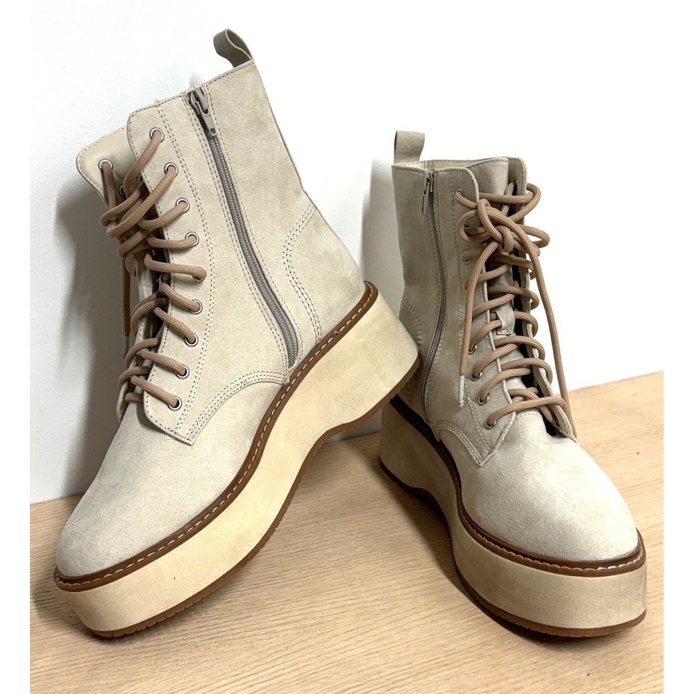 Cool Planet by Steve Madden Women 10 Beige Suede Platform Combat Boots‎